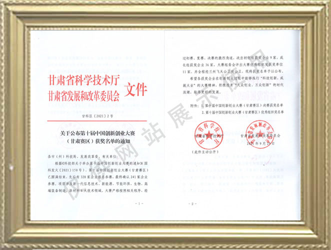 中国创新创业大赛（甘肃赛区）获奖名单通知